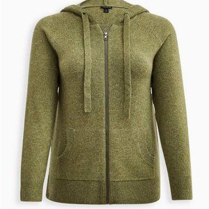 NWT Torrid Cardigan 2X 18/20 Size Vegan Cashmere Zip Hooded Sweater green